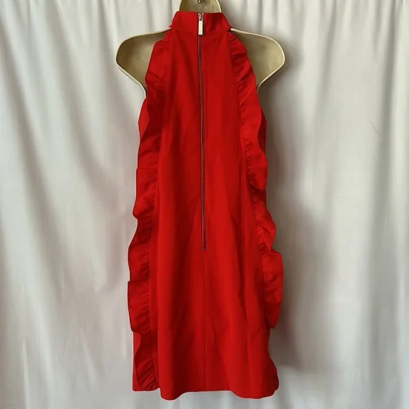 Ted Baker London Sexy Red Sleeveless Mock Neck Ruffled Shift Dress **Sz 0** 🔥🔥 - Picture 2 of 5